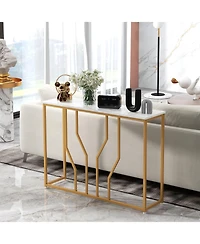 Sugift 44 Inch Modern White Entryway Table with Faux Marble Tabletop-White
