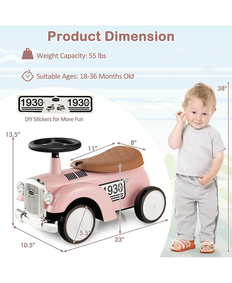 Gymax Retro Kids Ride-on Toy Kids Sit to Stand Vehicle with Working Steering Wheel White