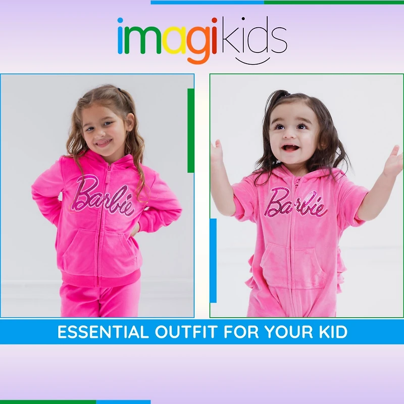 Barbie Toddler Girls Velour Matching Family Zip Up Hoodie & Pants Outfit Set Adult