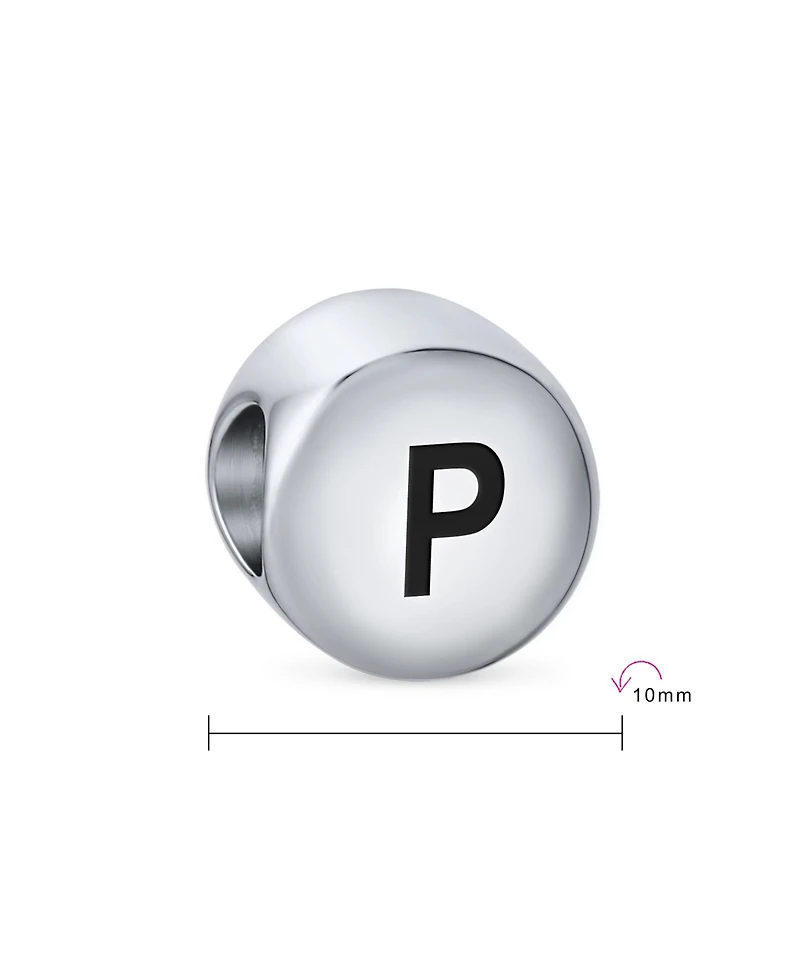 Bling Jewelry Block Round Circle Letter Abc Alphabet Initial Charm Bead .925 Sterling Silver For European Bracelet