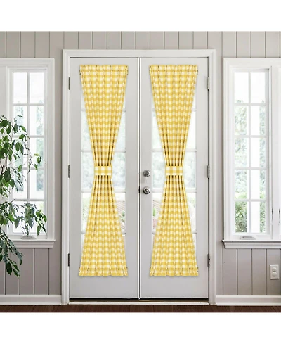 Kate Aurora Plaid Country Farmhouse French Door Curtain Panel With Matching Tieback - 25W x 40L, Yellow