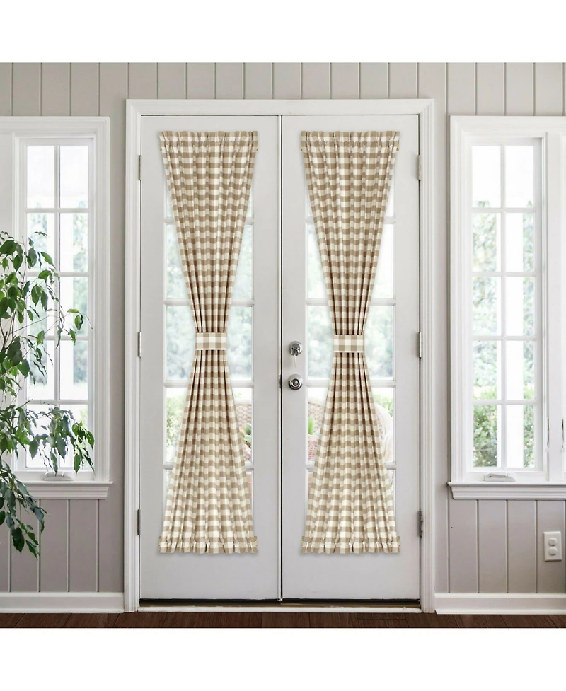 Kate Aurora Plaid Country Farmhouse French Door Curtain Panel With Matching Tieback - 25W x 40L, Yellow