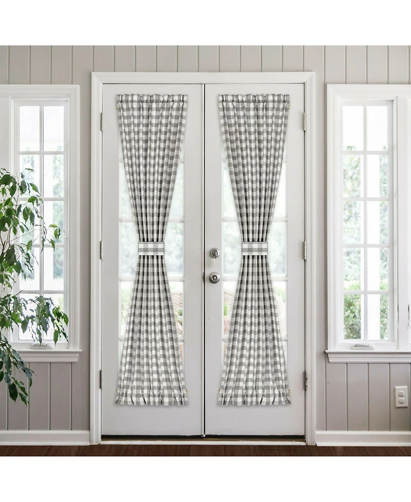 Kate Aurora Plaid Country Farmhouse French Door Curtain Panel With Matching Tieback - 25W x 40L, Yellow