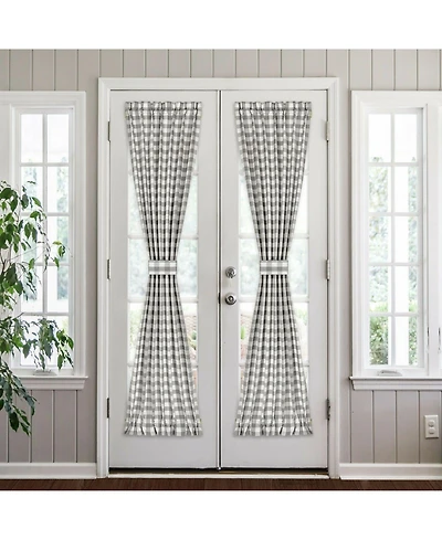 Kate Aurora Plaid Country Farmhouse French Door Curtain Panel With Matching Tieback - 25W x 40L, Yellow