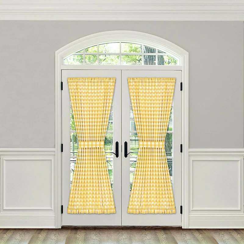Kate Aurora Plaid Country Farmhouse French Door Curtain Panel With Matching Tieback