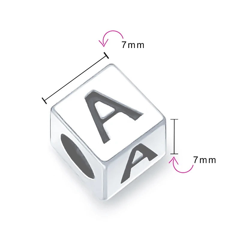 Bling Jewelry Alphabet Initial Square Block Letter Bead Charm .925 Sterling Silver