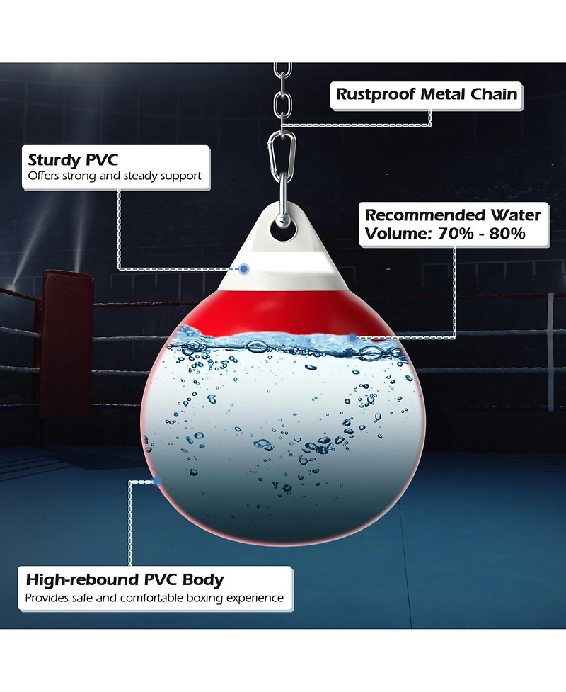 18 Inch 110 Pound Heavy Punching Water Aqua Bag with Adjustable Metal Chain-Red