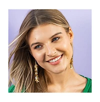 Ink + Alloy Samantha Leaf Cluster Long Dangle Earrings Brass