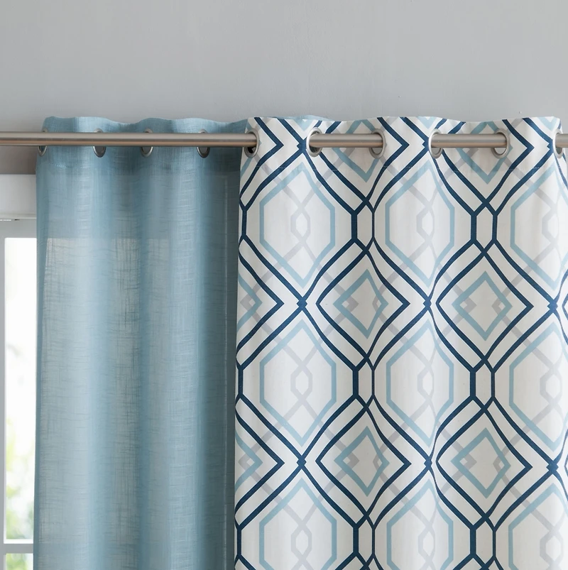 Kate Aurora Coordinating 4 Piece Geometric & Solid Curtain Set - 38 in. W x L