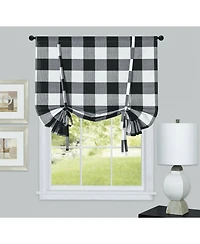 Kate Aurora Country Farmhouse Buffalo Plaid Gingham Single Tie Up Window Curtain Shades - 42 in. W x 63 in. L, Black