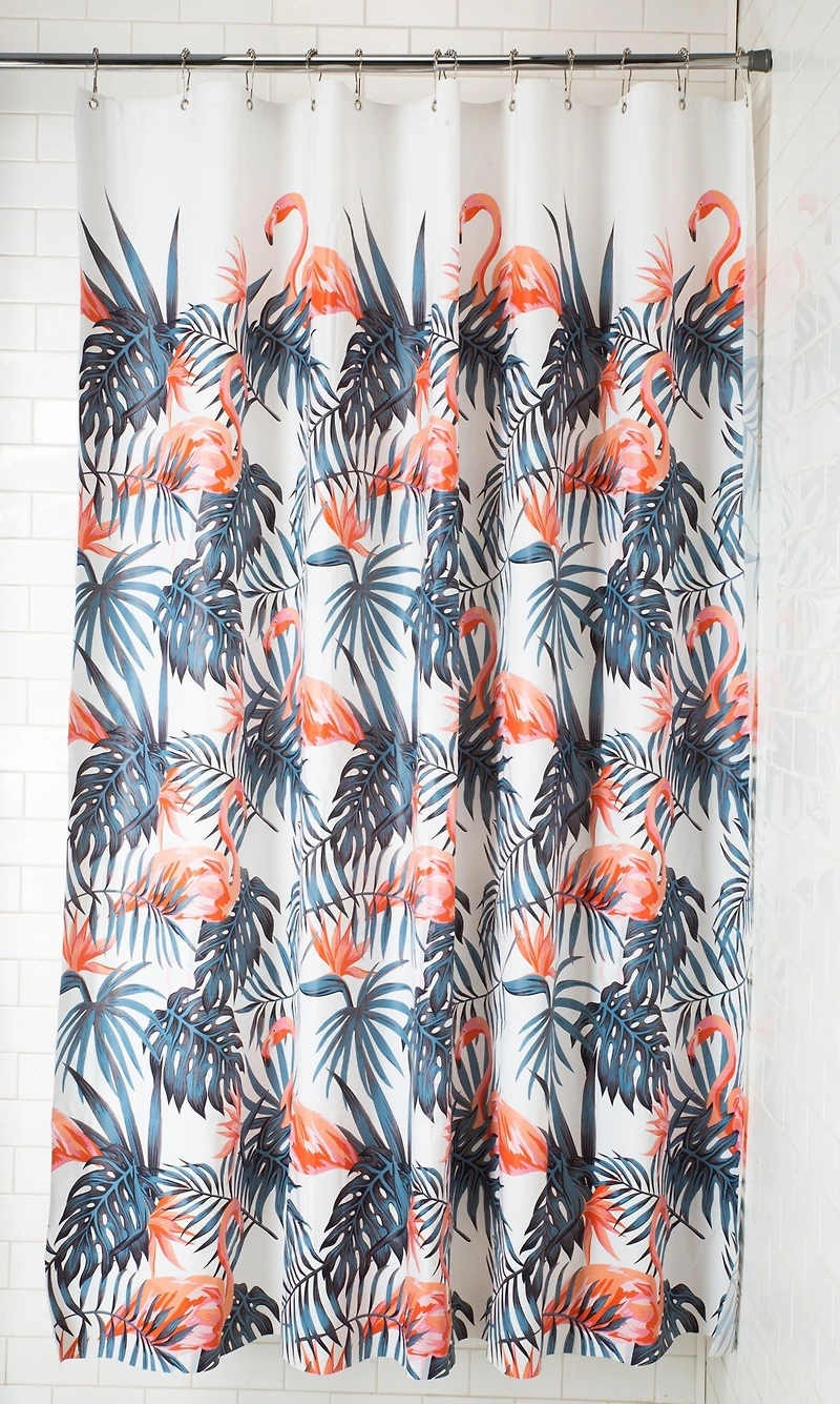 Kate Aurora Tropical Flamingoes Peva Vinyl Eco Friendly Shower Curtain - Standard Size