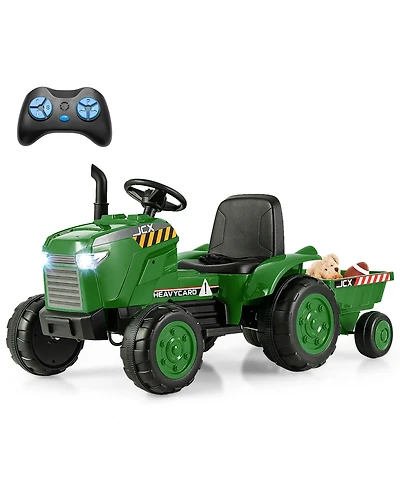 Gymax 2-in-1 Electric Toy Car 12V Kids Ride On Tractor w/ Trailer Remote Control Lights Pink