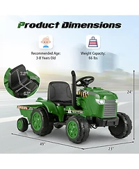 Gymax 2-in-1 Electric Toy Car 12V Kids Ride On Tractor w/ Trailer Remote Control Lights Pink