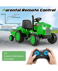 Gymax 2-in-1 Electric Toy Car 12V Kids Ride On Tractor w/ Trailer Remote Control Lights Pink
