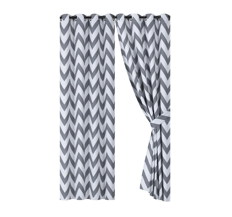 Kate Aurora 2 Pack Room Darkening Juvi Chevron Grommet Top Window Curtains With Tiebacks