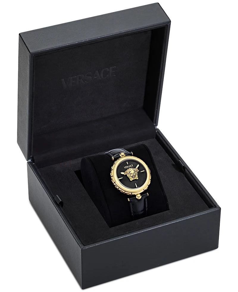 Versace Women's Swiss Medusa Heritage Black Leather Strap Watch 38mm