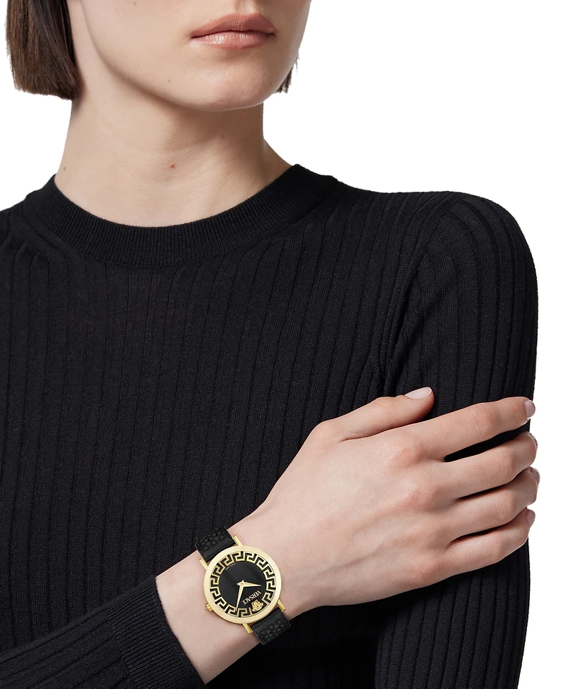 Versace Women's Swiss Daedalus Black Leather Strap Watch 35mm