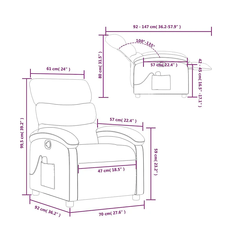 Massage Recliner Chair Dark Gray Fabric