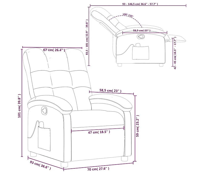 Massage Recliner Chair Light Gray Fabric