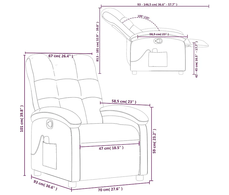 Massage Recliner Chair Wine Red Fabric