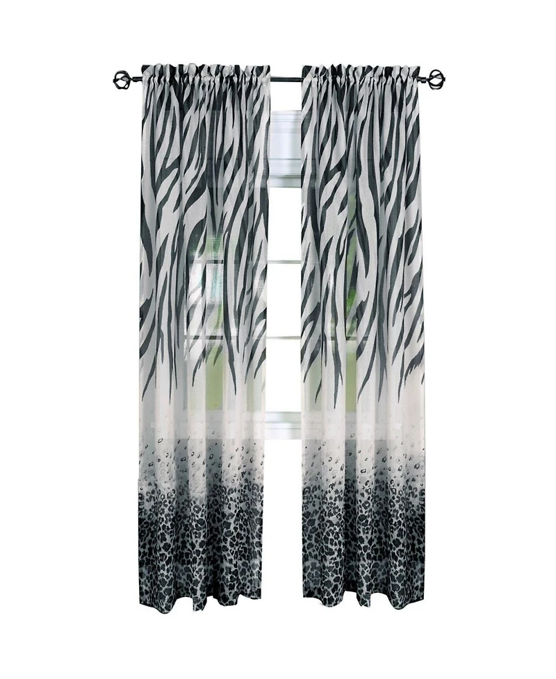 Kate Aurora 2 Piece Safari Themed Animal Print Rod Pocket Sheer Window Curtain Panels - 63 in. Long - Brown