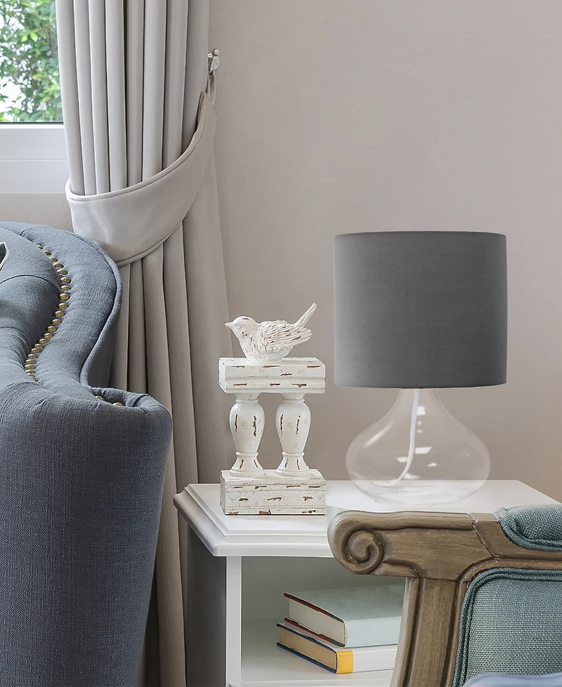Simple Designs Glass Raindrop Table Lamp with Fabric Shade