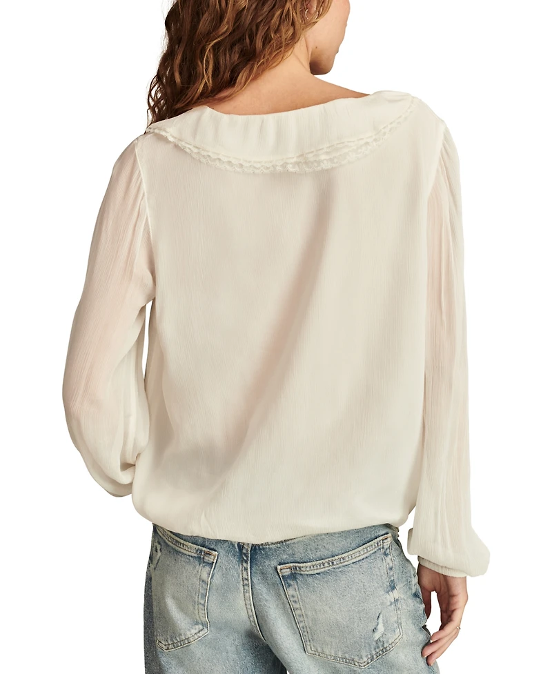 Lucky Brand Women's Ruffle-Collar Long-Sleeve Top