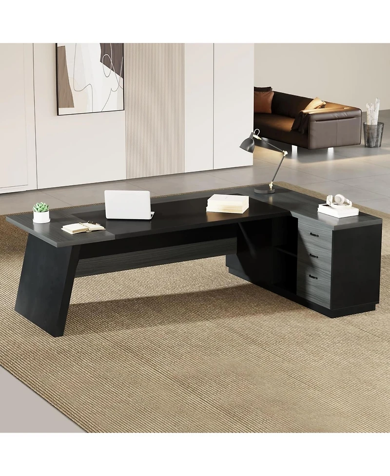 Tribesigns 78" L-Shaped Executive Desk, Large Office Desk with Drawers and Lateral File Cabinet, Business Furniture Storage Shelves, Modern Compu