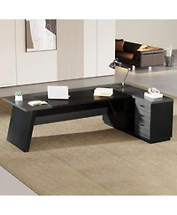 Tribesigns 78" L-Shaped Executive Desk, Large Office Desk with Drawers and Lateral File Cabinet, Business Furniture Storage Shelves, Modern Compu