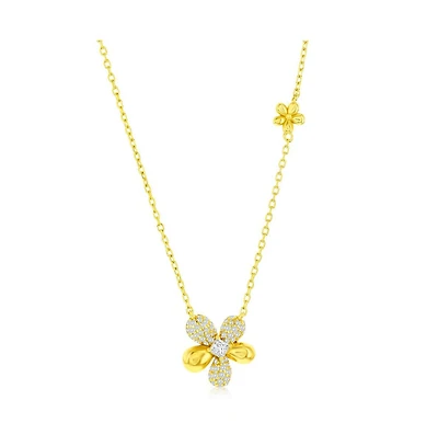 Simona Sterling Silver, Polished & Cz Flower Necklace - Gold Plated