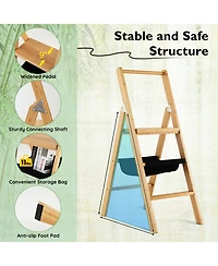 3 Step Foldable Bamboo Step Ladder Stool with Tool Storage Bag