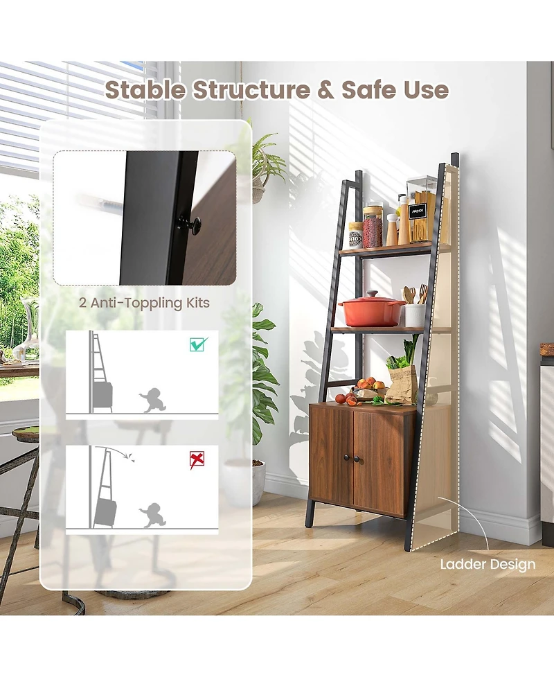 2 Pcs Ladder Shelf Industrial Bookcase with Cabinet Metal Frame for Living Room