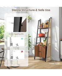 2 Pcs Ladder Shelf Industrial Bookcase with Cabinet Metal Frame for Living Room