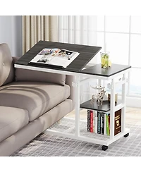 Tribesigns Height Adjustable C Table with Wheels, Mobile Couch Snack Side Table with Tiltable Drawing Board, Sofa Bedside Laptop Stand C Shaped Tv Tra