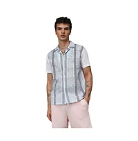 Men's Sky Blue & Midnight Black Fish Eye Ethnic Shirt
