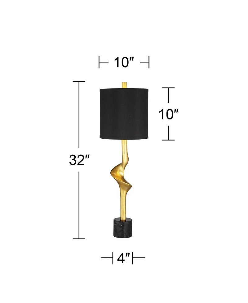 Possini Euro Design Minerva 32" Tall Large Modern Glam End Table Lamp Gold Leaf Finish Marble Single Living Room Bedroom Bedside