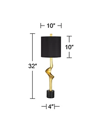 Possini Euro Design Minerva 32" Tall Large Modern Glam End Table Lamp Gold Leaf Finish Marble Single Living Room Bedroom Bedside