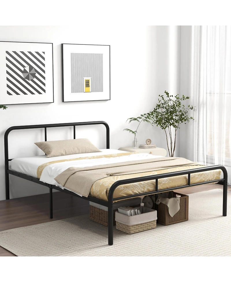 Full Bed Frame with Headboard and Footboard No Box Spring Needed-Black