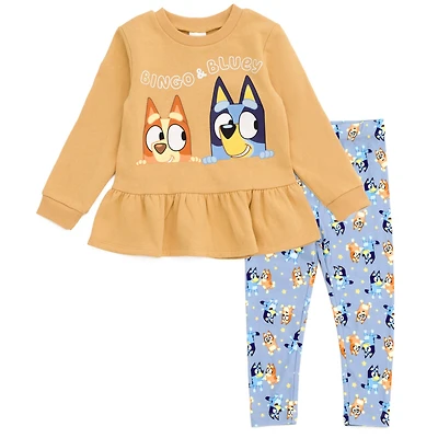 Bluey Little Girls Peplum Sweatshirt and Leggings Outfit Set