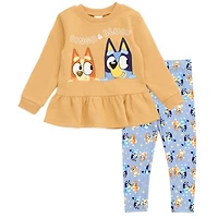 Bluey Little Girls Peplum Sweatshirt and Leggings Outfit Set