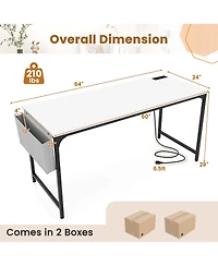 Set of 2 Meeting Room Desk with Charging Station & Headphone Hook Metal Frame