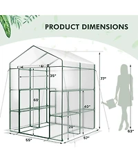 Portable Mini Greenhouse with 3 Tiers 8 Shelves Roll-up Zippered Door for Plants