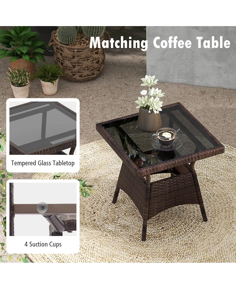 3 Pcs Rocking Bistro Set with Removable Cushions & Tempered Glass Top Coffee Table