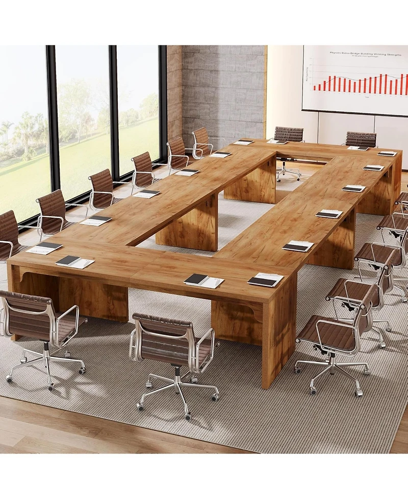 Tribesigns 13FT Conference Table, Large Rectangle Conference Room Table, Long Meeting Seminar Table Business Tables for 10-14 People (Two Tables)