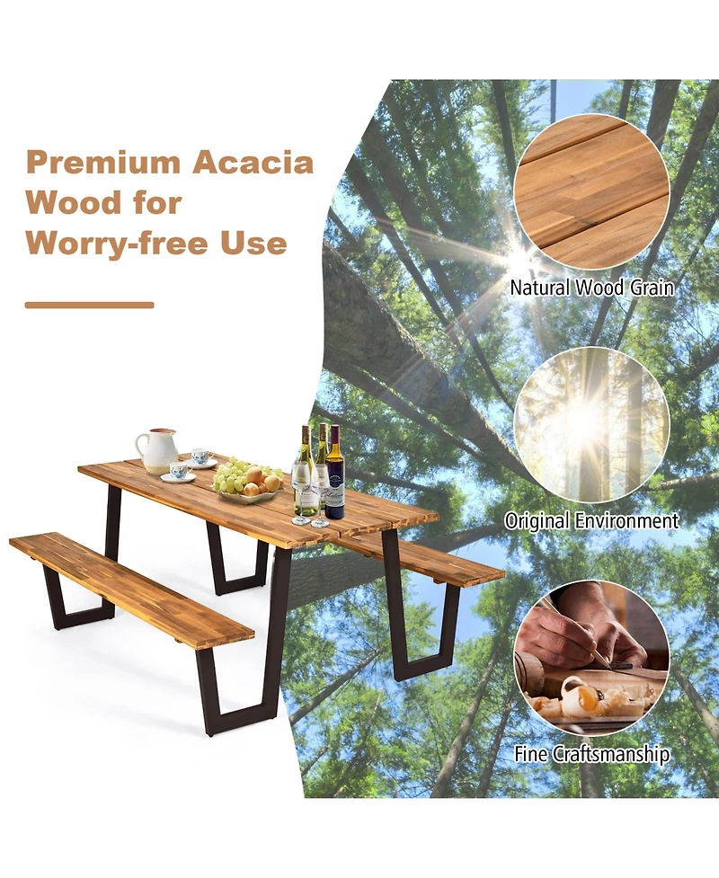 Patented 70 Inch Dining Table Set with Seats and Umbrella Hole