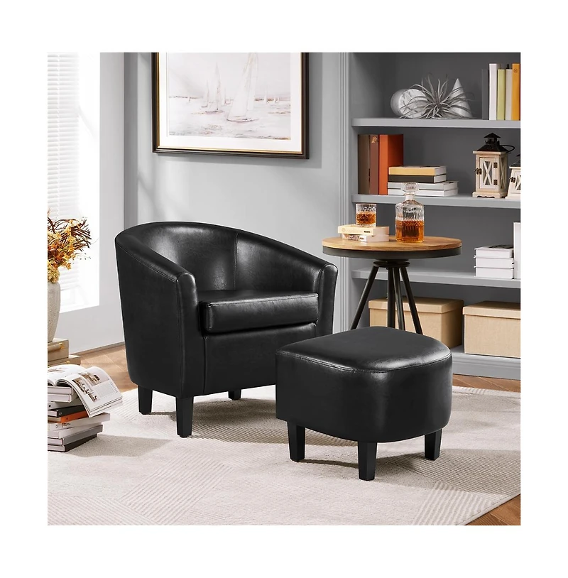 Yaheetech Contemporary Faux Leather Club Chair and Ottoman Set