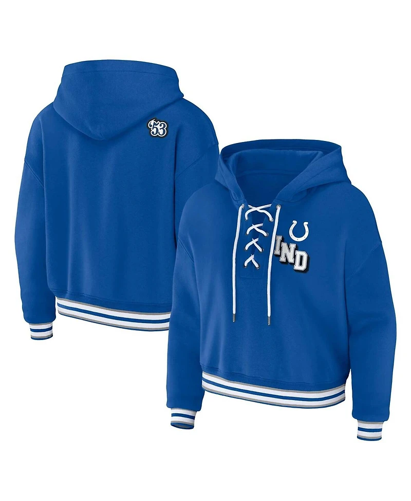 Wear by Erin Andrews Women's Royal Indianapolis Colts Plus Lace-Up Pullover Hoodie