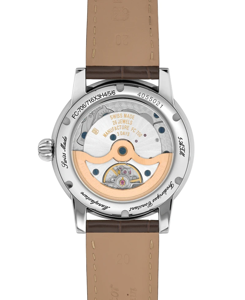 Frederique Constant Men's Swiss Automatic Classic Date Manufacture Brown Leather Strap Watch 40mm