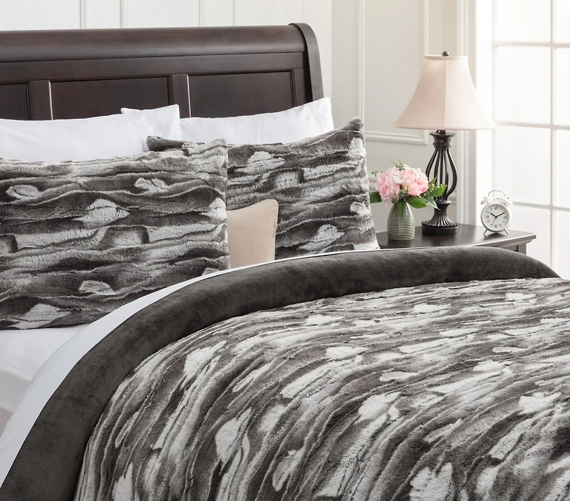 Chanasya Premium Faux Fur Duvet Cover Set - & Minky Blanket (68” x 90”) 1 Pillow Sham (20” 26”)