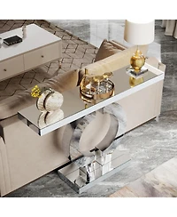 Tribesigns Mirrored Console Table with O-Shaped Base, 43-Inch Modern Entryway Table Glass Sofa Table with Mirror Finish, Rectangle Narrow Accent Foyer